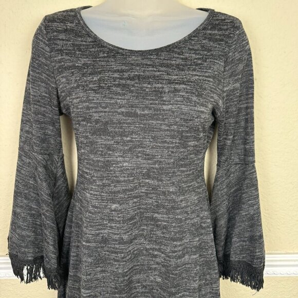 Altar'd State Small Boho Dress Fringe Bell Sleeve Heather Gray Fairy Goth Grunge - Picture 2 of 8